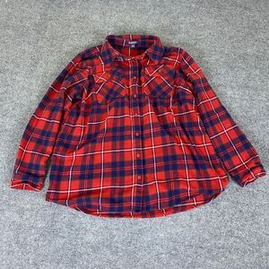 Roaman's Flannel Button Down Shirt‎ Women's Plus Size 16W Red Navy Plaid Cotton